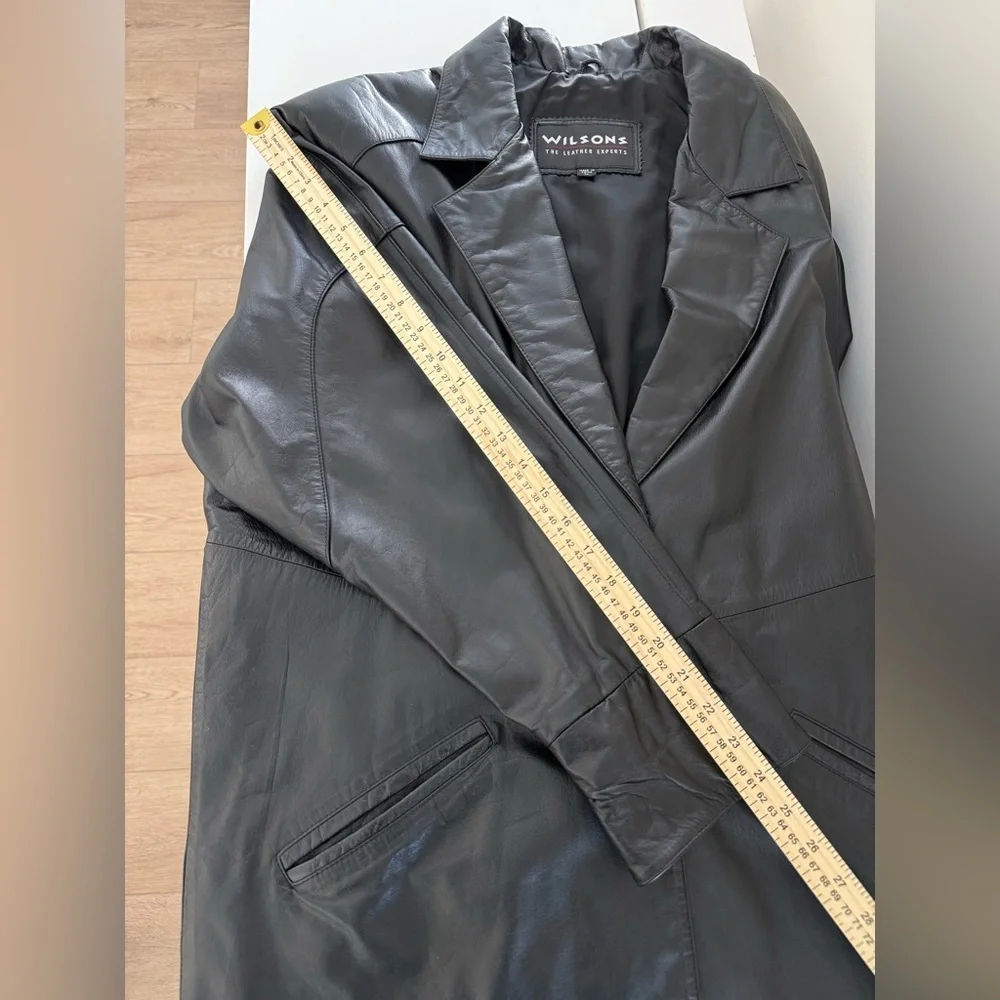 Wilsons Leather Mens Black Leather Jacket Large Button Front Car Coat